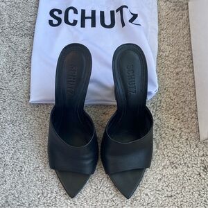 SCHUTZ Women's Luci Pointed Toe Slip On Wedge Sandals in black